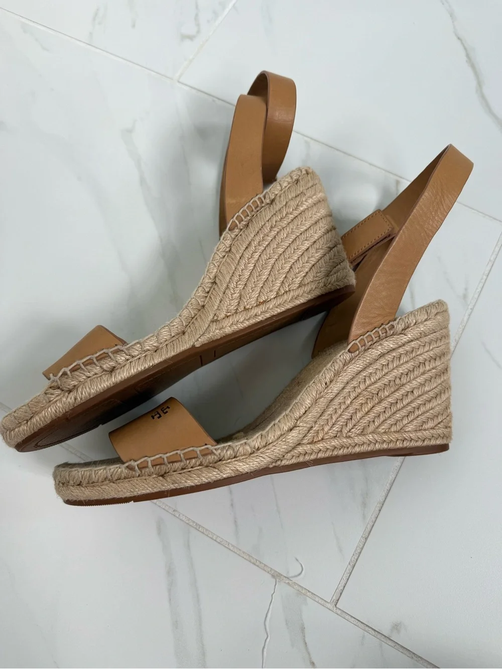 Tory Burch Tan Leather Espadrille Wedge Sandals- 9.5